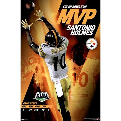 Professionally Framed Pittsburgh Steelers (Santonio Holmes, Super Bowl XLIII MVP) Sport Poster Print - 24x36 with RichAndFramous Black Wood Frame