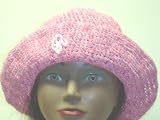 Ht44, Hand Crocheted Multipink Gimp Floppy Hat with Ivory Monogram Letter for Men, Women and Teens