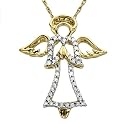14k Yellow Gold Diamond Angel Pendant (1/8 cttw, I-J Color, I2-I3 Clarity), 18"