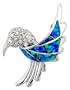 Sterling Silver Hummingbird Pendant, Inlaid with Lab Opal & CZ stones, 1 1/4" (31 mm) Tall