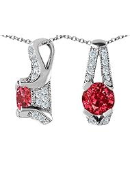 Original Star K (tm) Round Created Ruby Pendant in 925 Sterling Silver