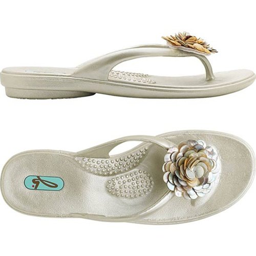 Lucy Thong Sandal with Seashell Chrysanthemum (two colors) - Pearl with Shell Flower - Medium (M) Lucy Thong Sandal with Seashell Chrysanthemum (two colors) - Pearl with Shell Flower - Medium (M)