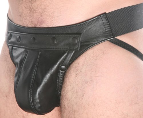 Mr-S-Leather Leather Codpiece Jock Strap - Black - Medium - 32-34"