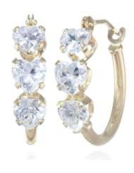10k Swarovski Zirconia Yellow Gold Heart Hoop Earrings