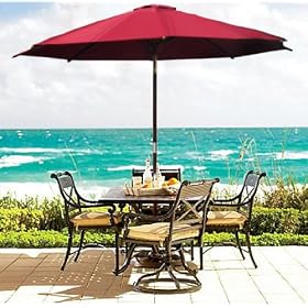 New 2010 9' Burgundy Patio Umbrella Wooden Market Umbrella W/ Tilt