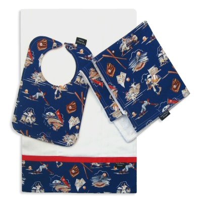 Seventh Inning Stretch Rascals Bib, Burp Cloth and Cuddle Blanket Set