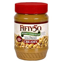 Fifty-50 Peanut Butter Creamy, Without Added Sugar, 18-Ounce Units (Pack of 6)