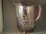 Ornate Lilac Carnival Glass Windmill Pattern Pitcher with Handle