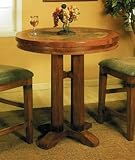 Round Pub Table with Tile Accents in Warm Oak Finish