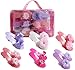 Expressions Toddler Girls Kids 6 Pack Dress Up Royalty Shoes with Heels Set in Carrying Bag - Fits Toddler Shoe Size 7-10 - Pink, Rose, Lilac Perfect Little Girl Toys Role Play Playset