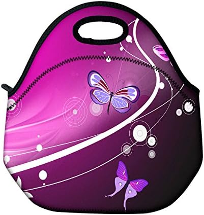ProfessionalBags Kids Insulated Lunch Portable Carry Tote Picnic Storage Bag Lunch box Food Bag Gourmet Handbag Cooler warm Pouch Tote bag For School work Office - Purple Butterfly (FLB-015)