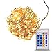 Starry Lights With Remote Control 20 Feet 120 LED Warm White Dimmable String Light. Lights Blink or Fade. Fairy or Flashing Effects.