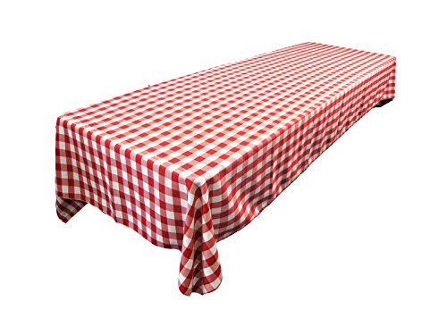 LA Linenâ„¢ 60 by 120-Inch Rectangular Polyester Checkered Tablecloth / Pack of 1 / White and Red