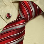 Red Striped Designer Ties for Men Stripes Dad's Present Handmade Silk Neck Tie Cuff Links Set 5202