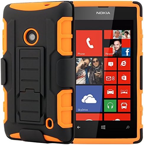 Kuteck® Holster Combo - Dual Layer Holster Future Armor Black Silicone Cover Case for Nokia Lumia 520 with Build-In Kickstand Heavy Duty Belt Clip [Orange]