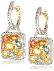Sterling Silver Multi-Colored Sapphire and Diamond-Accent Dangle Earrings (0.06 cttw, G-H Color, I2-I3 Clarity)