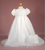 Embroidered Organza Christening Gown with Bodice Overlay