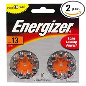 Energizer Zinc Air Hearing Aid, Size 13, 16-Pack (Pack of 2)