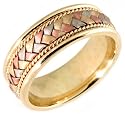 14K. Tri Color Hand Woven Braided Design Comfort Fit Wedding Band Ring