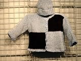 Ck77, Knitted on Hand Knitting Machine Two Color Block Beige and Black Chenille Hand Crocheted Finish Boys Cardigan, Hat Set.