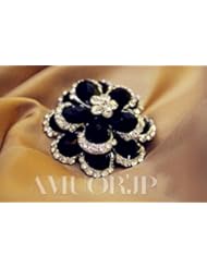 Black Fancy Vintage Clear Crystal Flower Brooch Pin