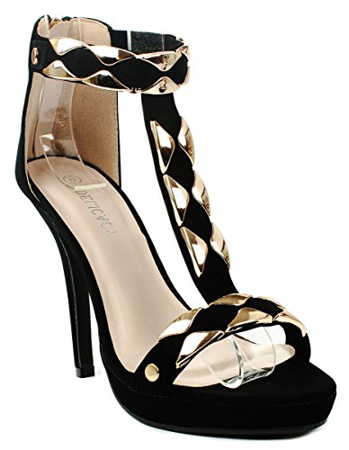 Fantastic34 Gold Plating T-Strap Ankle Cuff Platform High Heel Dress Sandal Shoes