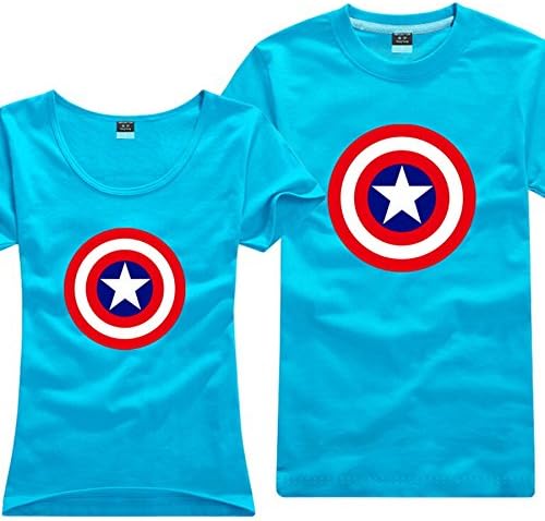 Hymorning Creative Printed Cotton Fashion Men T-shirt Captain America Couple Shirt (XXXL-men, Light Blue)