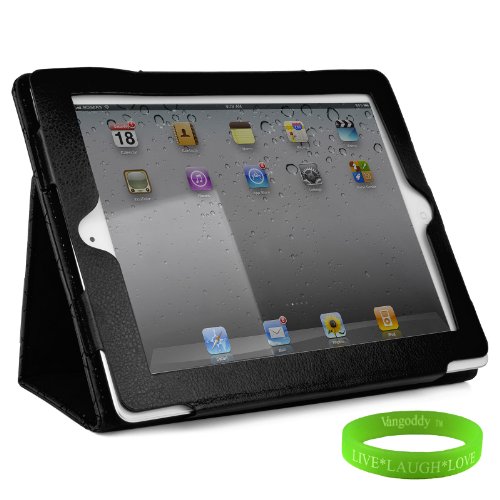 Black Padded iPad Skin Cover Case Stand with Screen Flap and Sleep Function for all Models of The New Apple iPad ( 3rd Generation, wifi , + AT&T 4G , 16 GB , 32GB , 64 GB, MC707LL/A , MD328LL/A , MC705LL/A , MC706LL/A , MD329LL/A , MD368LL/A , MC756LL/A , MC744LL/A ect.. ) + Live * Laugh * Love Vangoddy Trademarked Wrist Band!!!