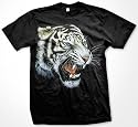 Growling White Tiger T-shirt, Awesome Realistic Oversized Tiger Design Mens Shirt