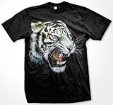 Growling White Tiger T-shirt, Awesome Realistic Oversized Tiger Design Mens Shirt, Large, Black