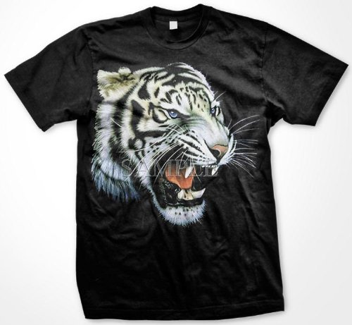 Growling White Tiger T-shirt, Awesome Realistic Oversized Tiger Design Mens Shirt, Small, Charcoal