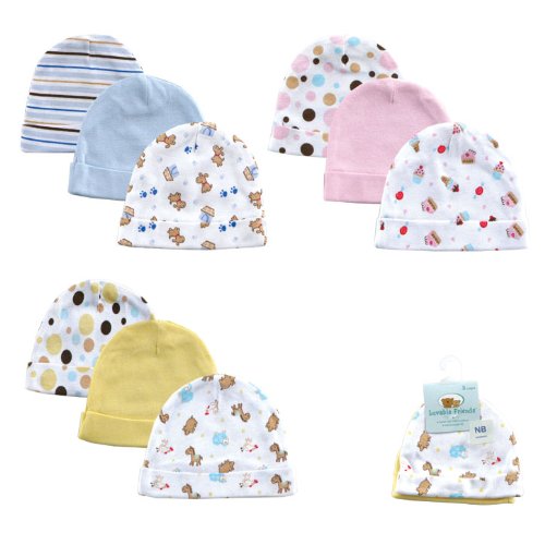 Luvable Friends 3-Pack Infant Caps New