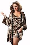 ToBeInStyle Two Piece Set Leopard Print Chemise And Satin Robe With Sash