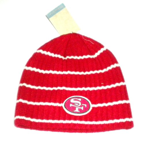 San Francisco 49ers Reebok Cuffless Red/Striped Knit Beanie Hat