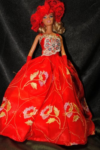 Red Barbie Sized Doll Gown