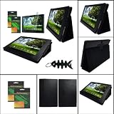 iShoppingdeals - Black PU Leather Case Cover Folio With Built-In Stand and Anti-Glare Matte Finishing Screen Protector for ASUS Eee Pad Transformer TF101-A1B1 1632GB 101-Inch Tablet on sale