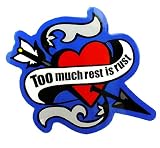 コトワザステッカー《休み過ぎは錆びる/TOO MUCH REST IS RUST》防水加工 の評価・レビュー