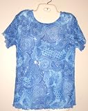 Ladies Mesh T-shirt with Lettuce edging - Blue Paisley