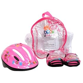 Dora the Explorer PSDO3BASI-XS0E0 Skating Safety Set Knee and Elbow Protective Pads Helmet and Transparent Backpack