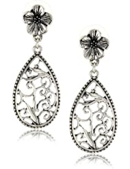 1928 Jewelry Silver Scrolls Floral Teardrop Earrings