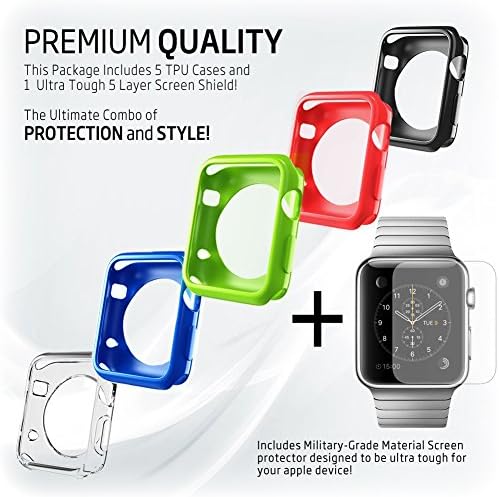 IMPAQT Apple Watch Cases: Dual-Layer Design for Maximum Impact Absorption and Easy Access - Five Cases Plus Armorsuit Screen Protector for 38mm Watches - Apple Watch Accessories