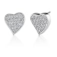 Sparkling Romance: Sterling Silver Bridal Style Heart Earrings with Pave CZ Diamonds
