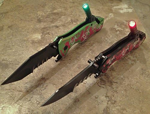 Zombie Apocalypse Killer Combo Set Spring Assisted Knife W Green Red Led Lights"