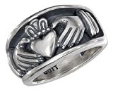 Sterling Silver Mens Claddagh Heart in Hands Band Ring