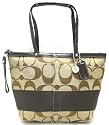 Coach Signature Stripe Shopper Bag Purer Tote 13548 Khaki Brown