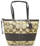 Coach Signature Stripe Shopper Bag Purer Tote 13548 Khaki Brown