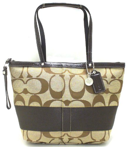 Coach Signature Stripe Shopper Bag Purer Tote 13548 Khaki Brown