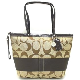 Coach Signature Stripe Shopper Bag Purer Tote 13548 Khaki Brown