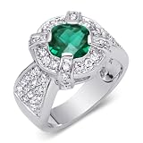Breathtaking 1.25carats Cushion Cut Checker Board Created Emerald & White CZ Size 6 Gemstone Ring in Sterling Silver