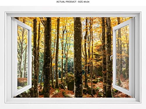 WallPix 48x34 Inch 3D Wall Sticker Decal Mural Window View of Englewood Cliffs Forest at Sunset - PEEL and STICK - Made from tear-proof, easy-to-clean, durable Bubble Free Material